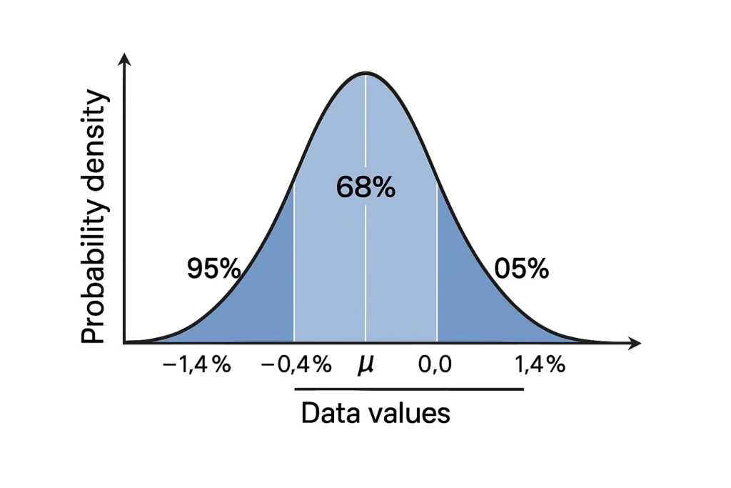 Diagram of data values and probability density